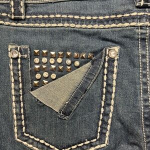 AZI Embroidered  Jeans SZ 14 Denim Stretch heavy stitching studded rhinestones